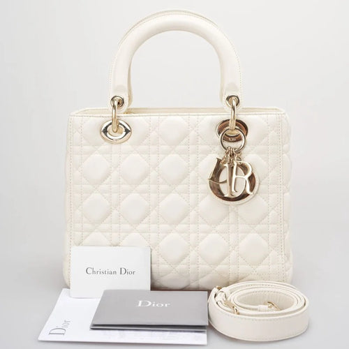 Christian Dior Lady Dior leather bag, white, luxury