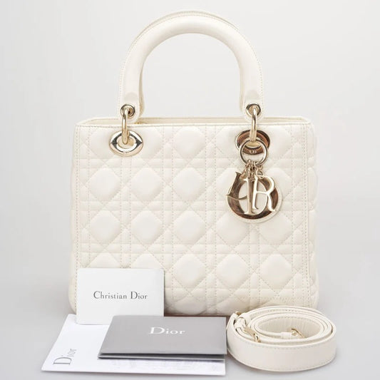 Christian Dior Lady Dior leather bag, white, luxury