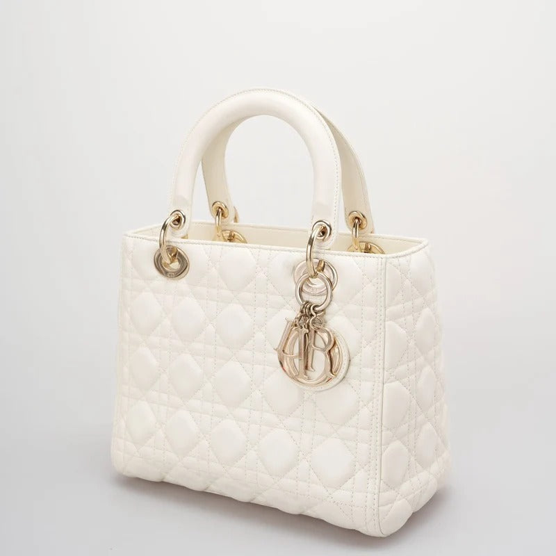 Christian Dior Lady Dior leather bag, white, luxury