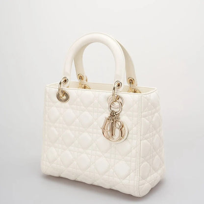 Christian Dior Lady Dior leather bag, white, luxury