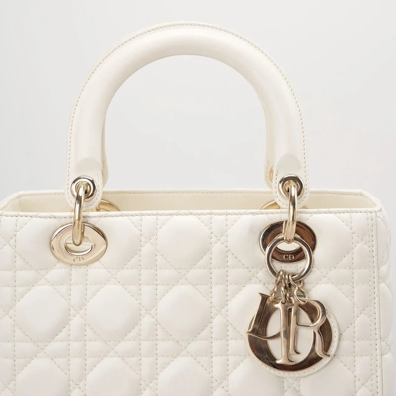 Christian Dior Lady Dior leather bag, white, luxury