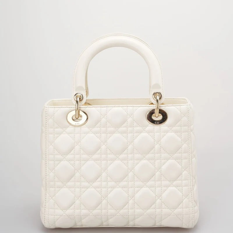 Christian Dior Lady Dior leather bag, white, luxury