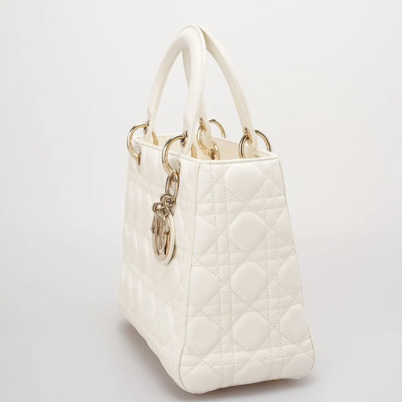 Christian Dior Lady Dior leather bag, white, luxury